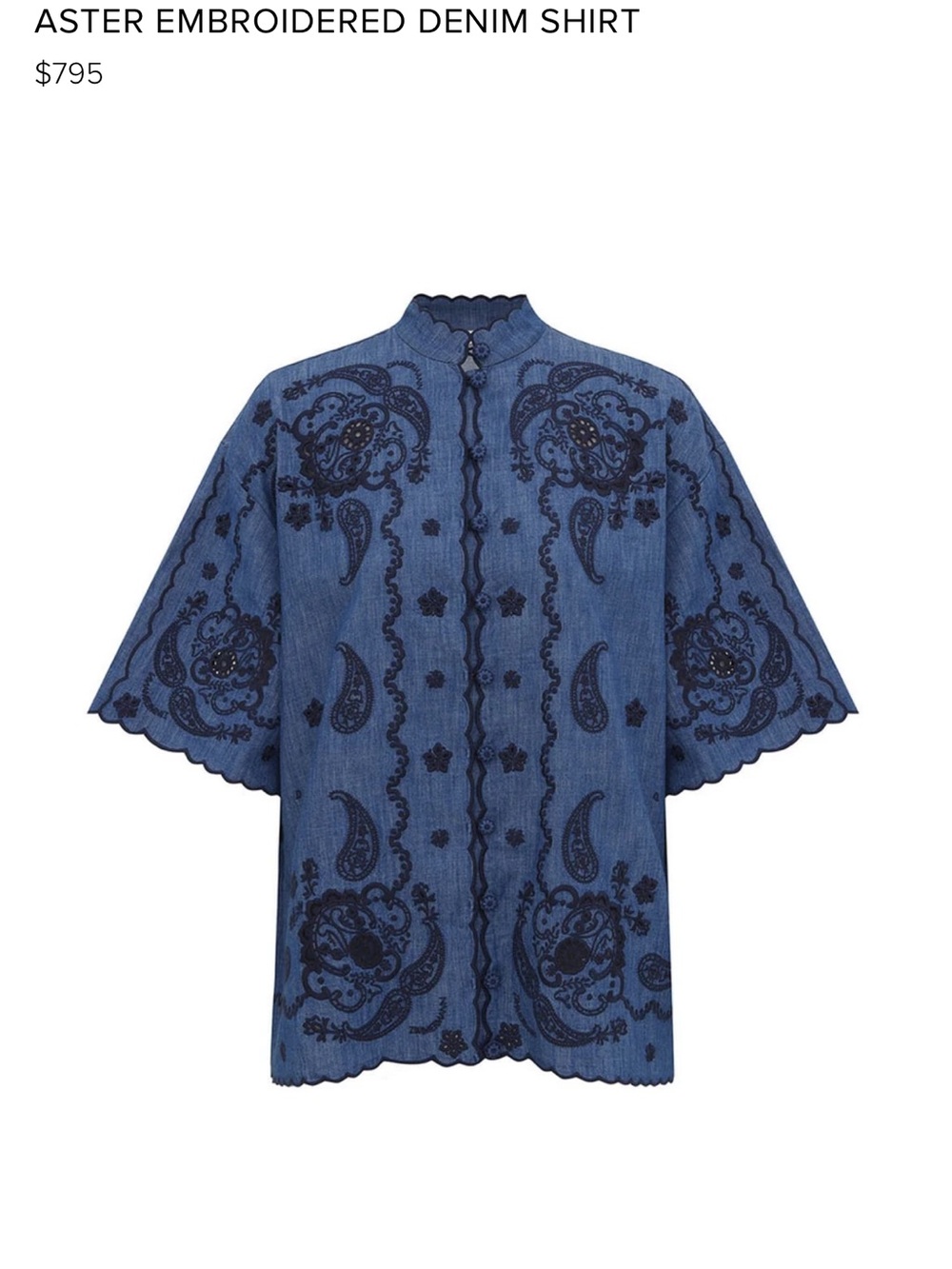 Zimmermann Blue Embroidered Denim Button-Down Shirt